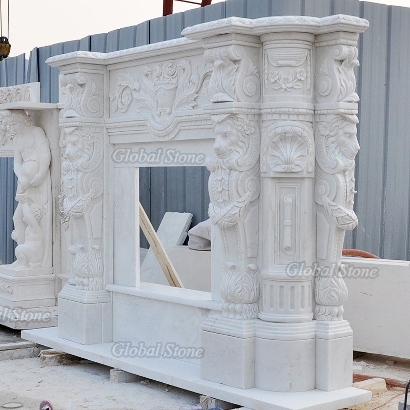 Fancy Indoor Home Decoration Stone Mantel Surround Marble Fireplace