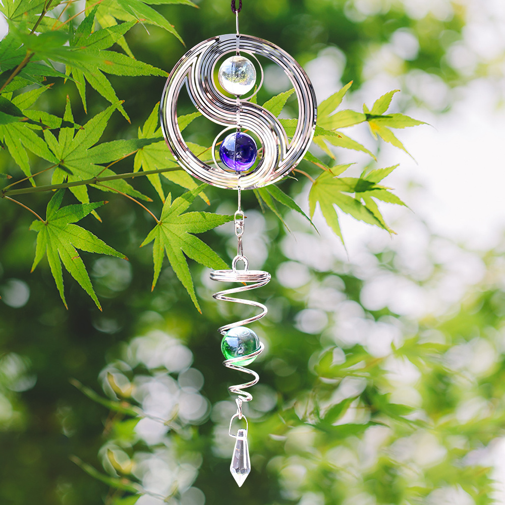 3D Chinese Tai Chi Bearing Rotating Stainless Steel Crystal Ball Wind Chime Sun Catcher Garden Home Decor Metal Crafts