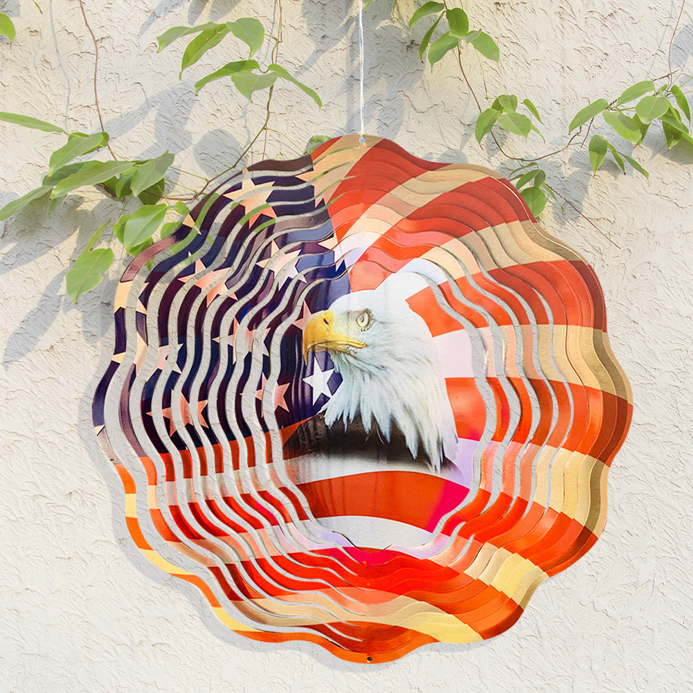 3D American Flag Eagle Wind Chimes colorful Metal Wind Catcher Spinner Stainless Steel sublimation wind spinner for Home