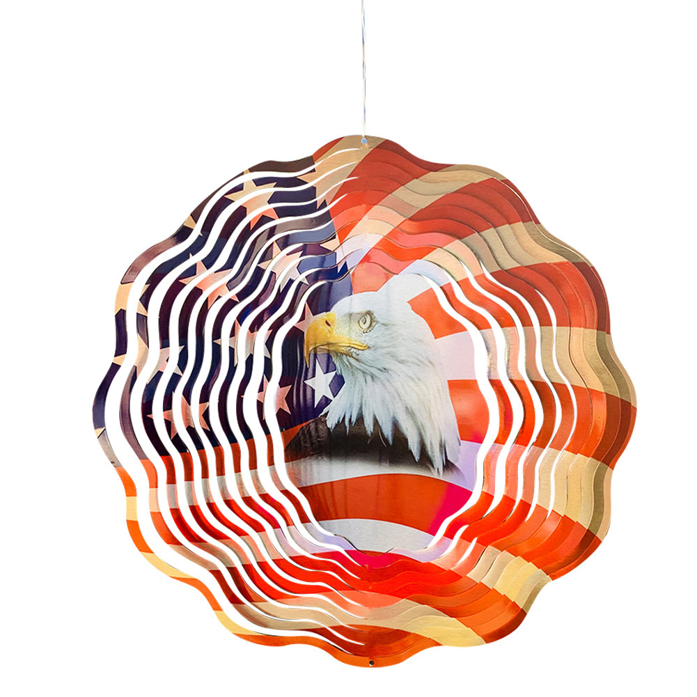 3D American Flag Eagle Wind Chimes colorful Metal Wind Catcher Spinner Stainless Steel sublimation wind spinner for Home