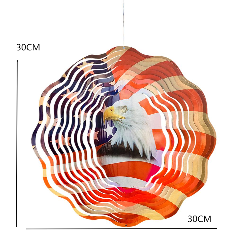 3D American Flag Eagle Wind Chimes colorful Metal Wind Catcher Spinner Stainless Steel sublimation wind spinner for Home