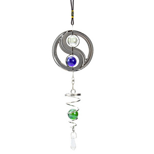 3D Chinese Tai Chi Bearing Rotating Stainless Steel Crystal Ball Wind Chime Sun Catcher Garden Home Decor Metal Crafts