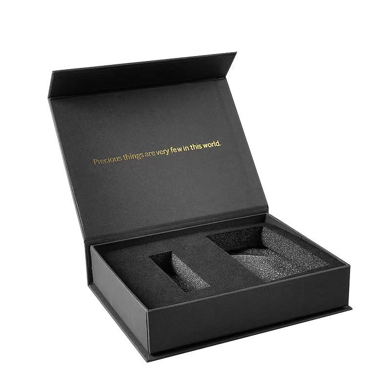 Factory Custom Luxury Handmade Flip Top Cardboard Black Paper Magnetic Closure Gift Box Packaging With Insert