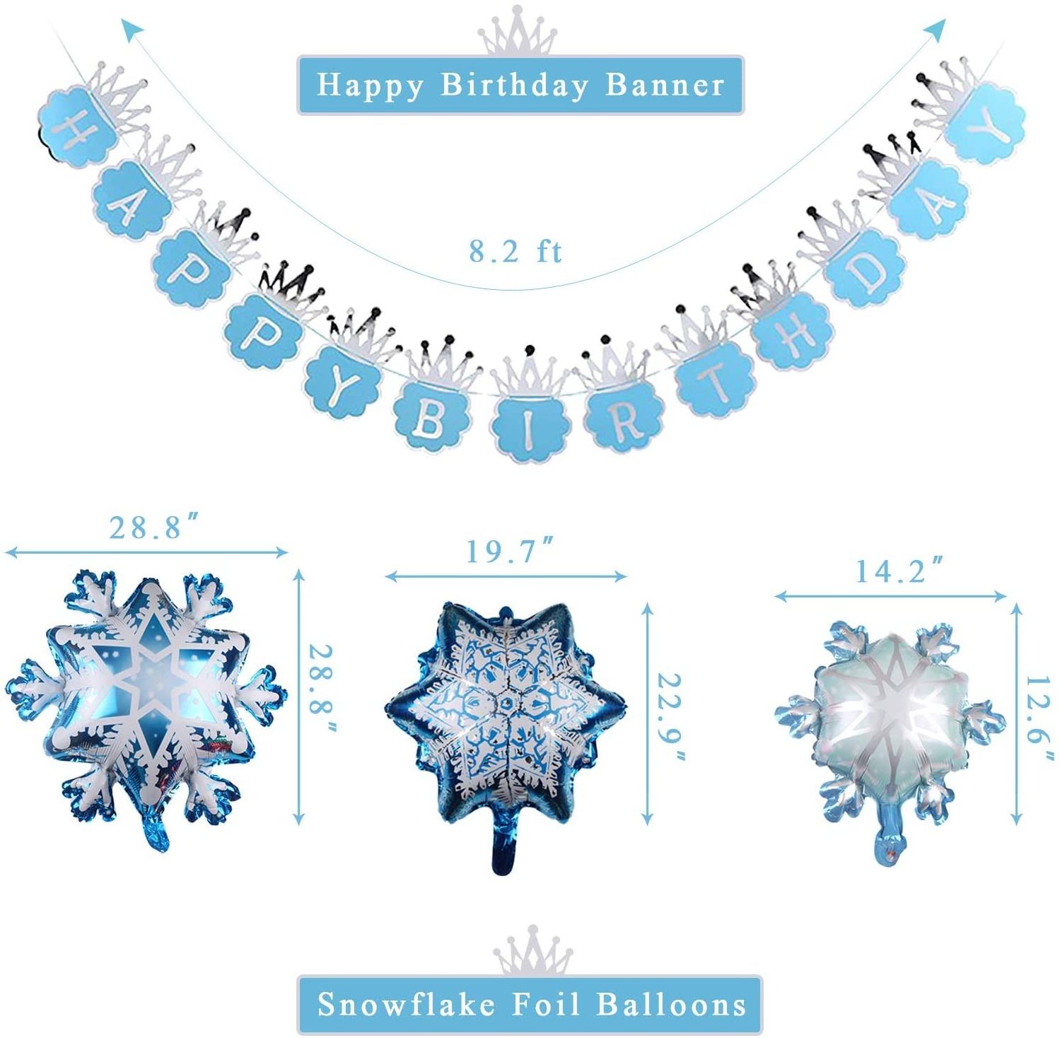 Frozen Birthday Party Supplies Snowflake Party Decorations Happy Birthday Banner Crown Wand  or Girls Princess Birthday