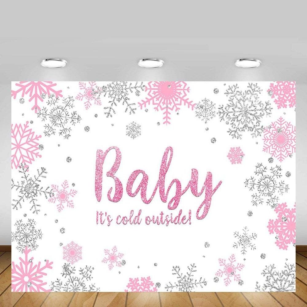 7x5ft Winter Girl Baby Shower Photo Background Props Snowflakes Pink and Silver Backdrops Party Decoration