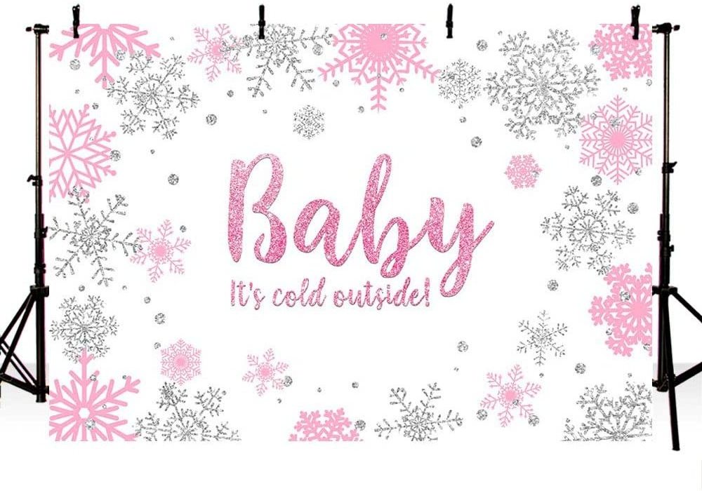 7x5ft Winter Girl Baby Shower Photo Background Props Snowflakes Pink and Silver Backdrops Party Decoration