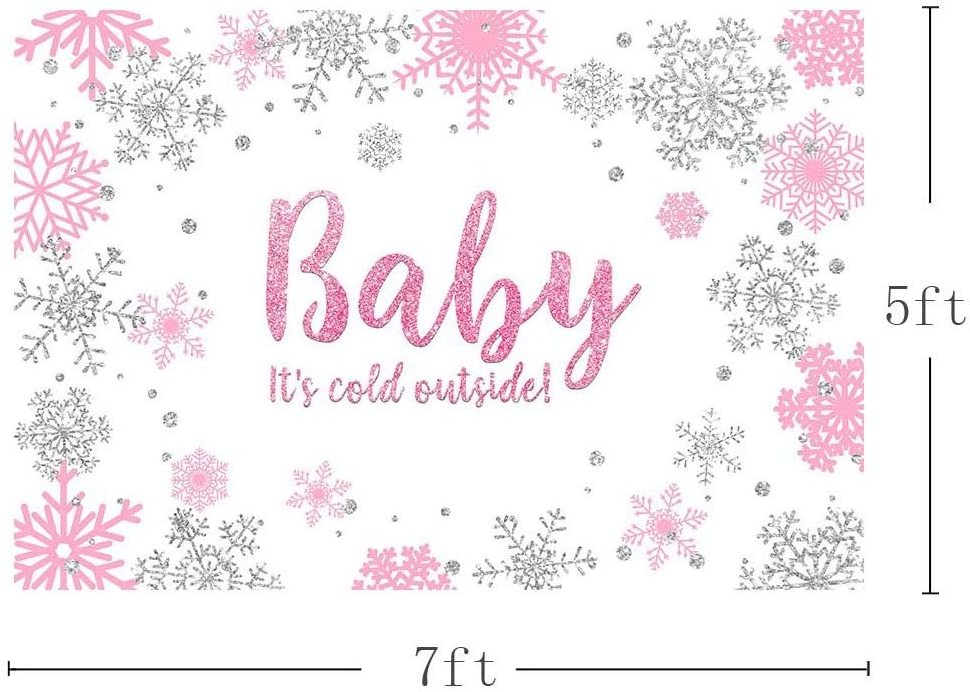 7x5ft Winter Girl Baby Shower Photo Background Props Snowflakes Pink and Silver Backdrops Party Decoration