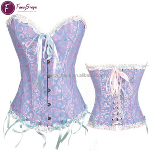 FancyShape private label plus size pink blue slimming waist mature women wearing corsets body shaper lace corset