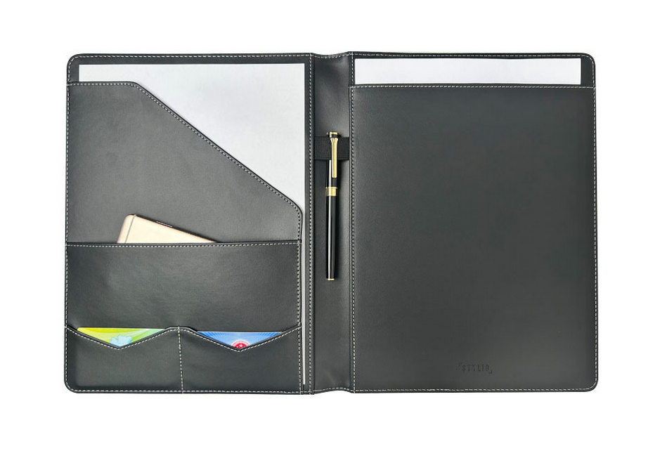 Clipboards Folio Folder Portfolio Binder with Notepad-Pocket Business Card Holder Brown Faux PU Leather