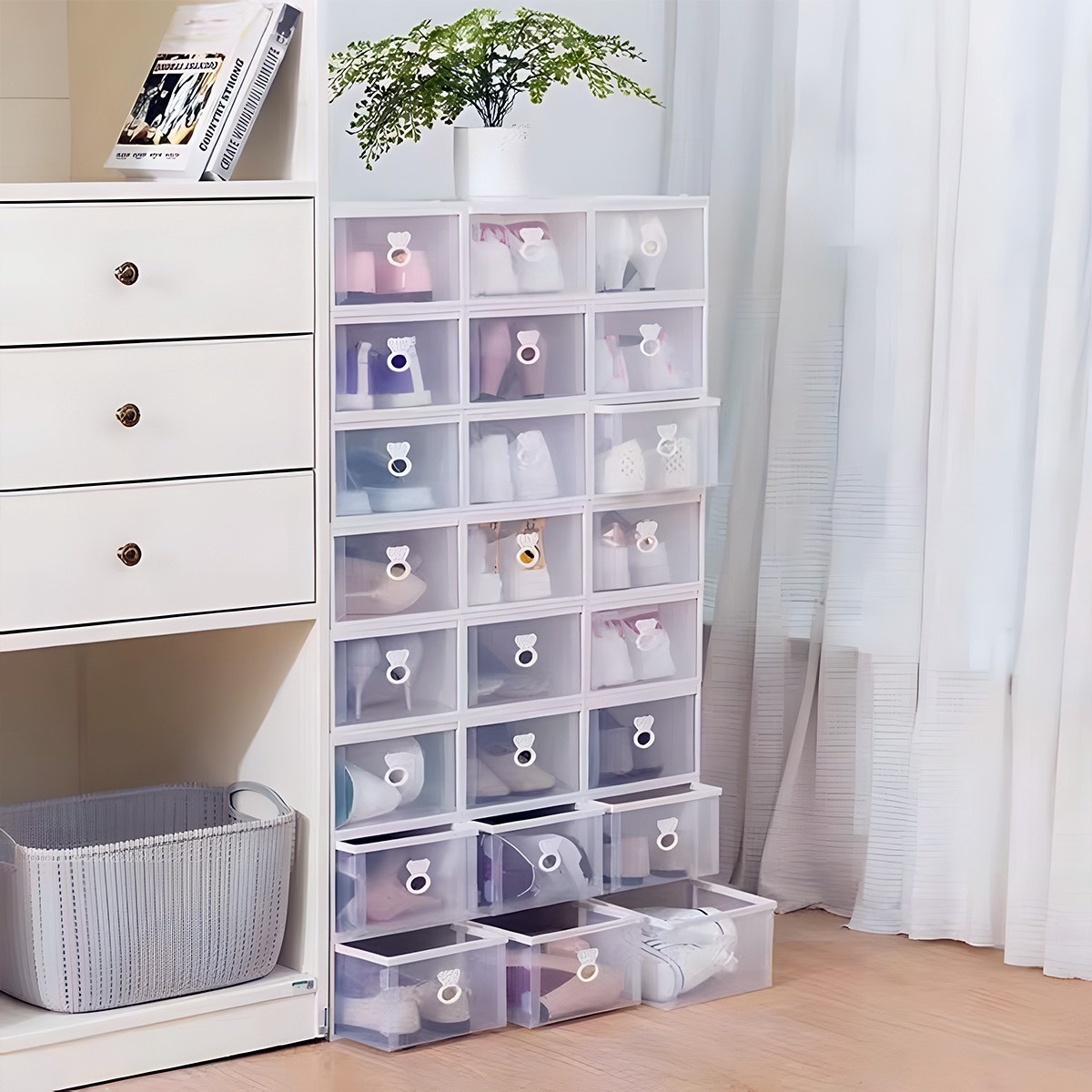 High-quality Foldable Clear Drawer Type Shoe Boxes Transparent Plastic Shoe Storage