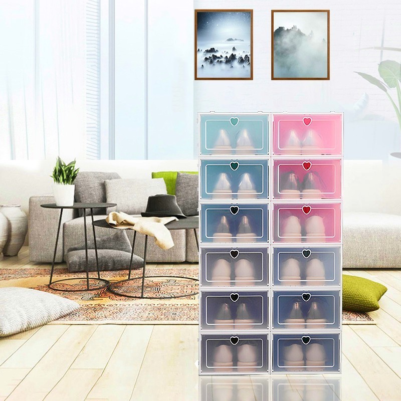 Modern Design Bedroom Foldable Clear Flip Case Shoes Storage Box Plastic Stackable Shoe Organizer