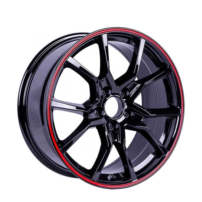 JT033-5 red lip 15 16 17 18 inch black rims 4x100 r15 deep dish wheels 4x1143 pcd 4 hole car rim