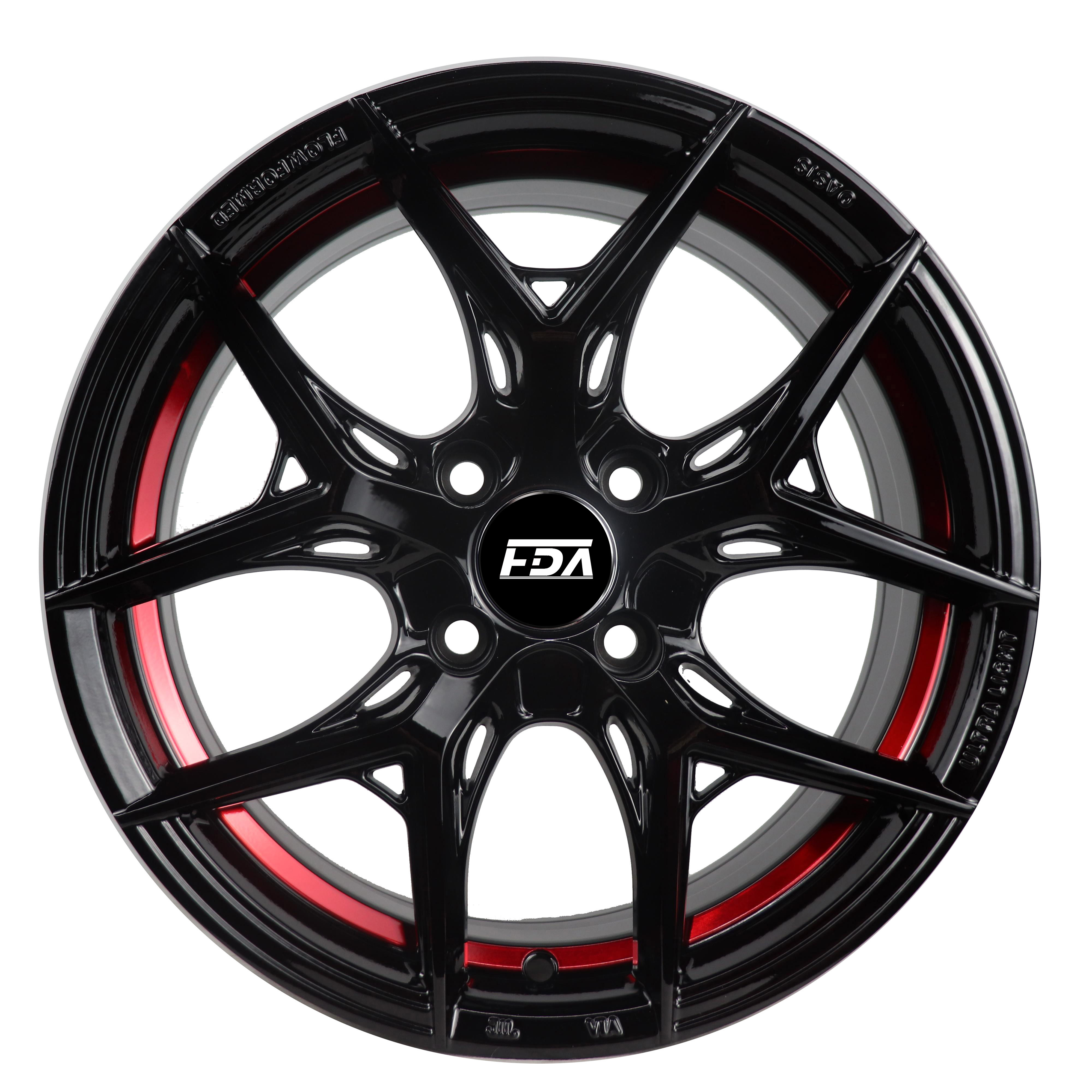 JT210 mag rims 15 inch multi spoke black red finish alloy car wheel 4x100 wheels 15