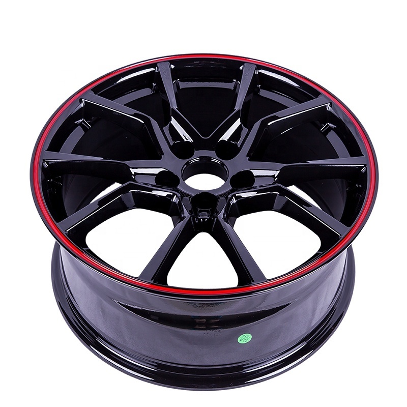 JT033-5 red lip 15 16 17 18 inch black rims 4x100 r15 deep dish wheels 4x1143 pcd 4 hole car rim