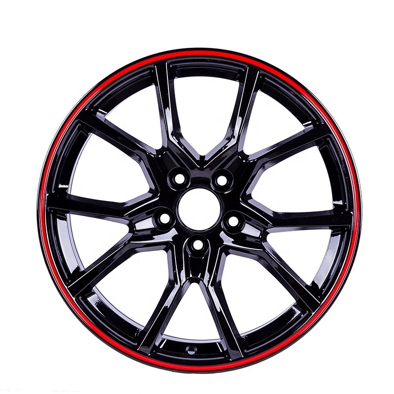 JT033-5 red lip 15 16 17 18 inch black rims 4x100 r15 deep dish wheels 4x1143 pcd 4 hole car rim