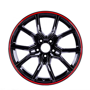 JT033-5 red lip 15 16 17 18 inch black rims 4x100 r15 deep dish wheels 4x1143 pcd 4 hole car rim