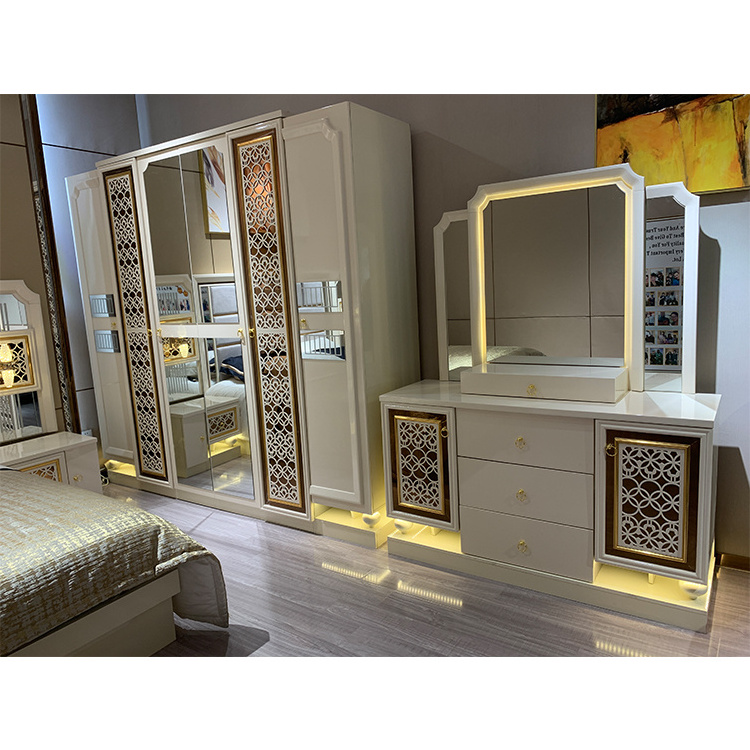 Modern MDF simple wardrobe / light luxury bedroom wooden combination wardrobe / minimalist household wardrobe with cover