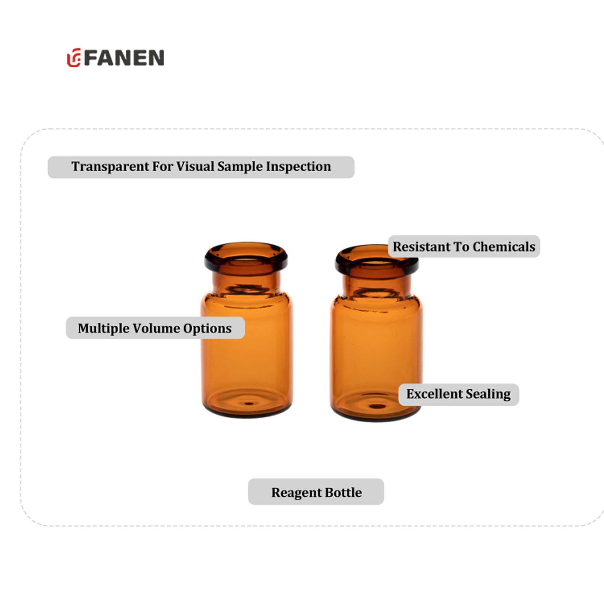 Fanen Amber Glass Injection Vials for Laboratory 5mL Pharmaceutical Medical Vials