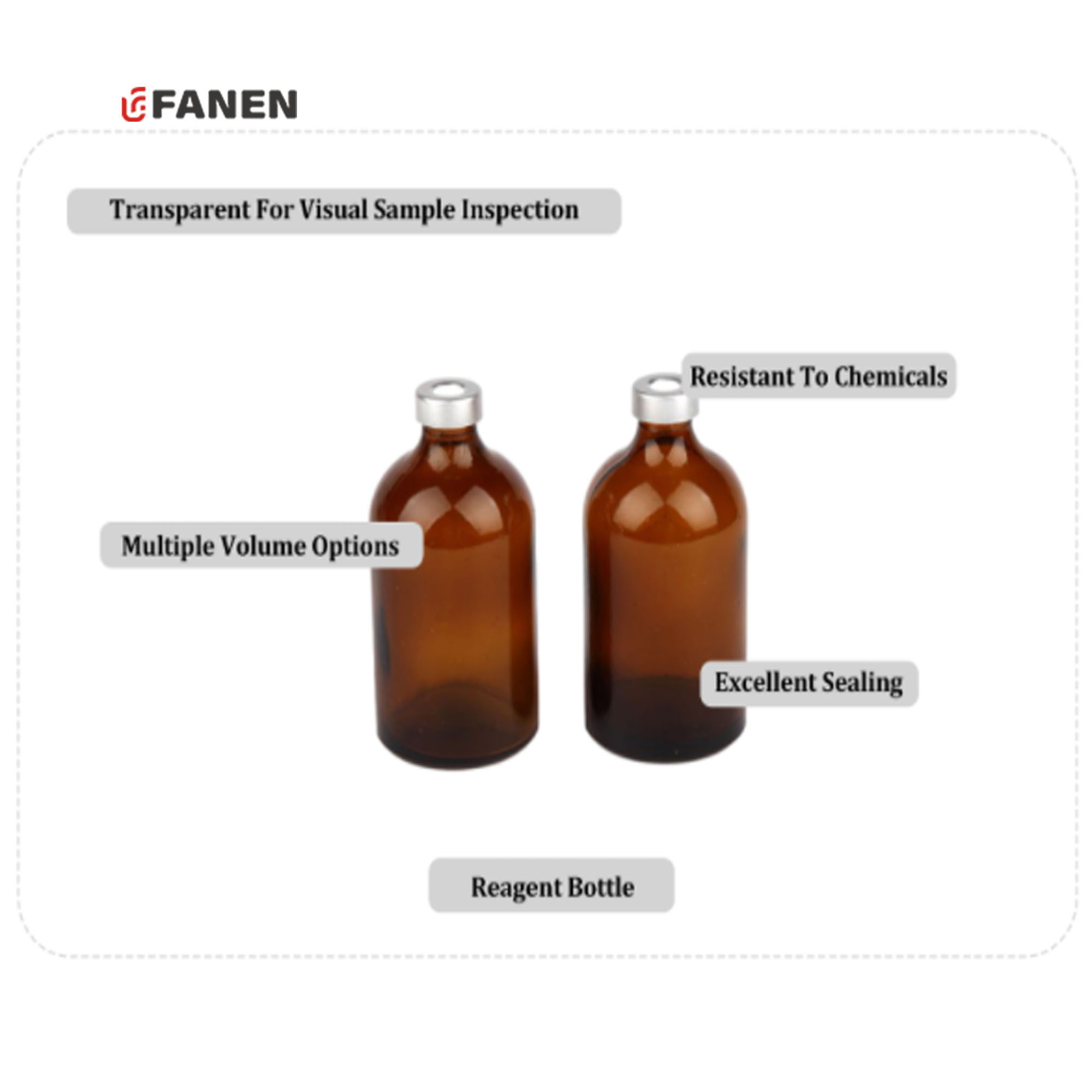 Fanen 100ml Amber Tubular Glass Headspace Vial Laboratory HPLC Insert Chromatography Vials