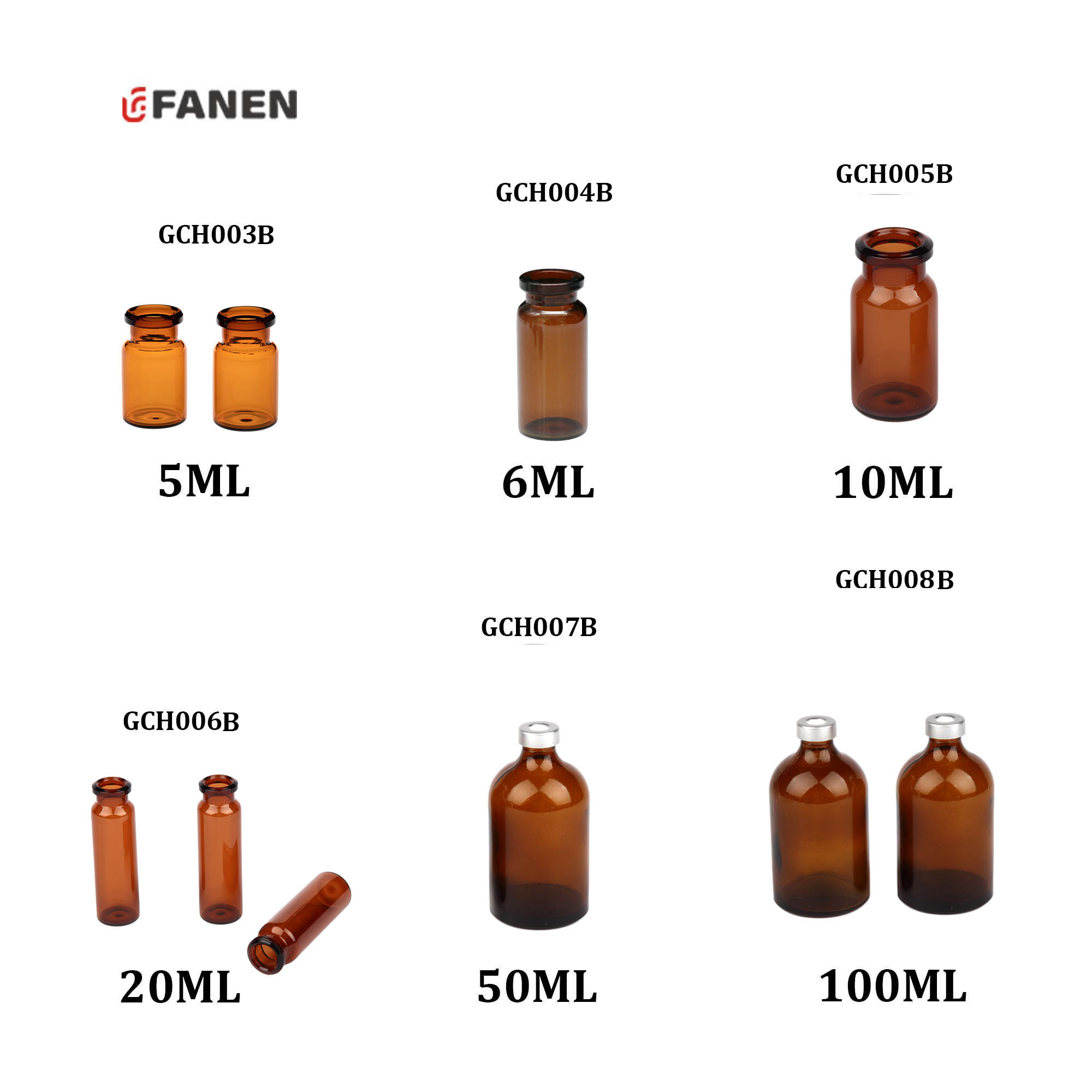 Fanen Amber Glass Injection Vials for Laboratory 5mL Pharmaceutical Medical Vials