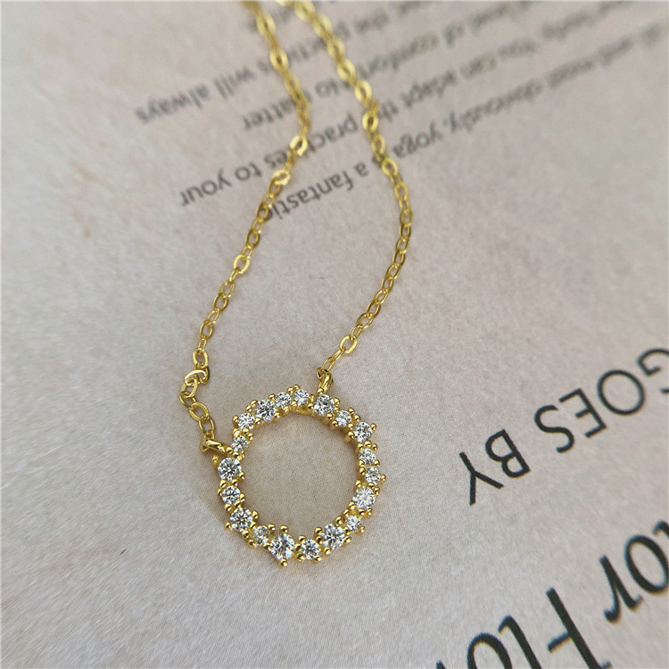 18k Gold Plated Trendy Fashion Luxury Circle American Diamond Pendant Necklace  for Women