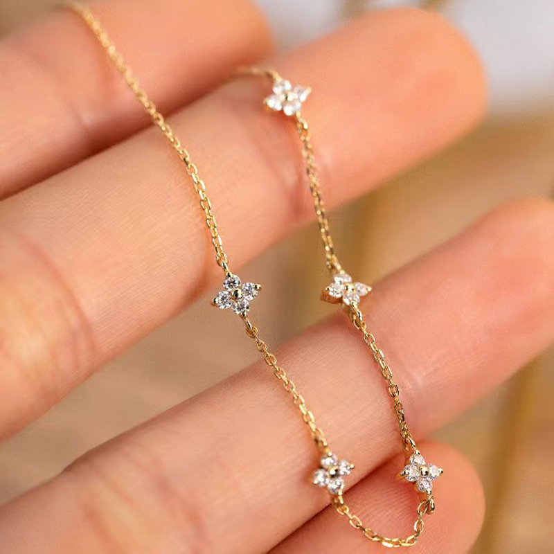 Dainty S925 Sterling Silver Plated 14k Gold Plated  Four leaf Clover Bracelet For Women Wholesale