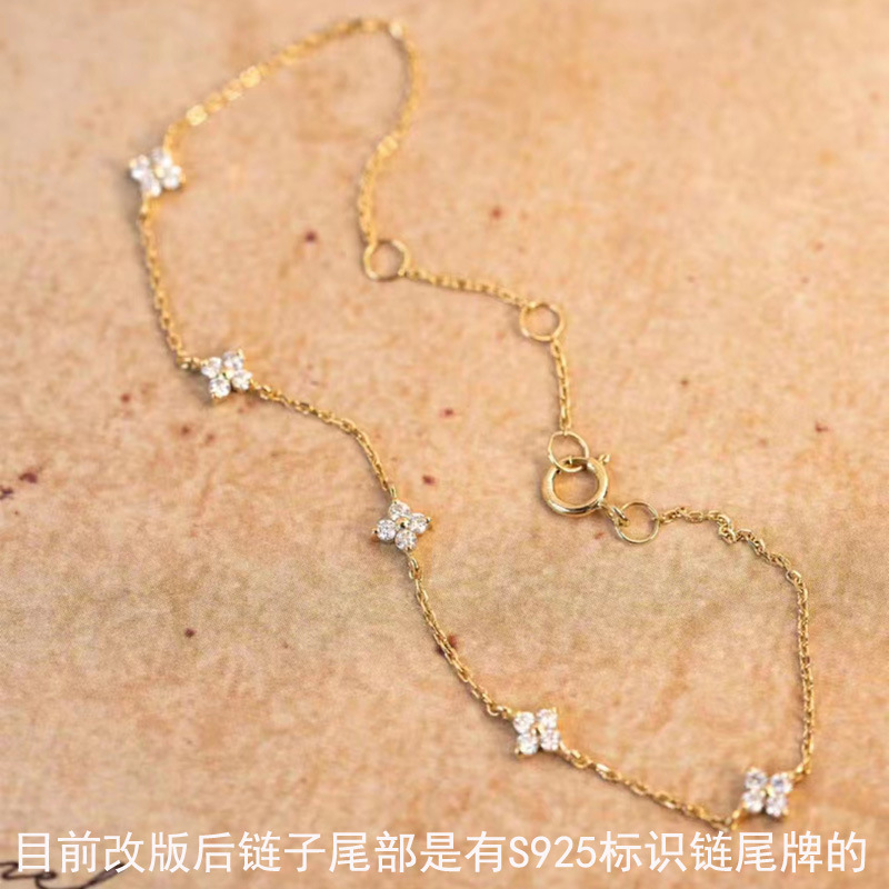 Dainty S925 Sterling Silver Plated 14k Gold Plated  Four leaf Clover Bracelet For Women Wholesale