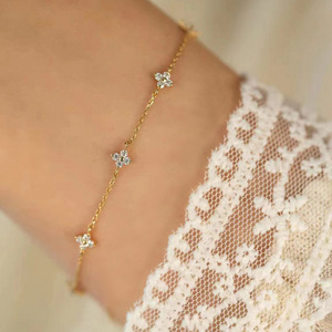 Dainty S925 Sterling Silver Plated 14k Gold Plated  Four leaf Clover Bracelet For Women Wholesale