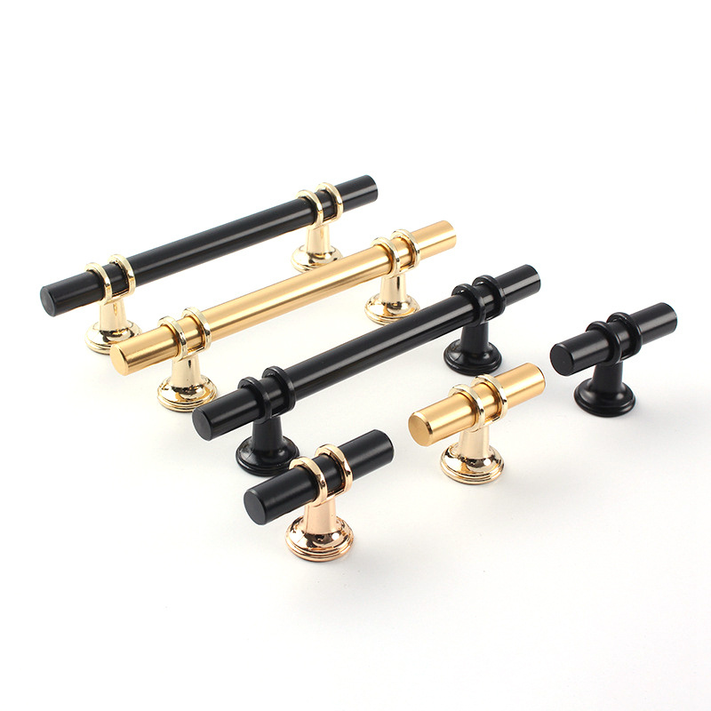 Modern Zinc Alloy Black Gold Door Handles Kitchen Cabinet Handles Solid Drawer Knobs Fashion Furniture Handle