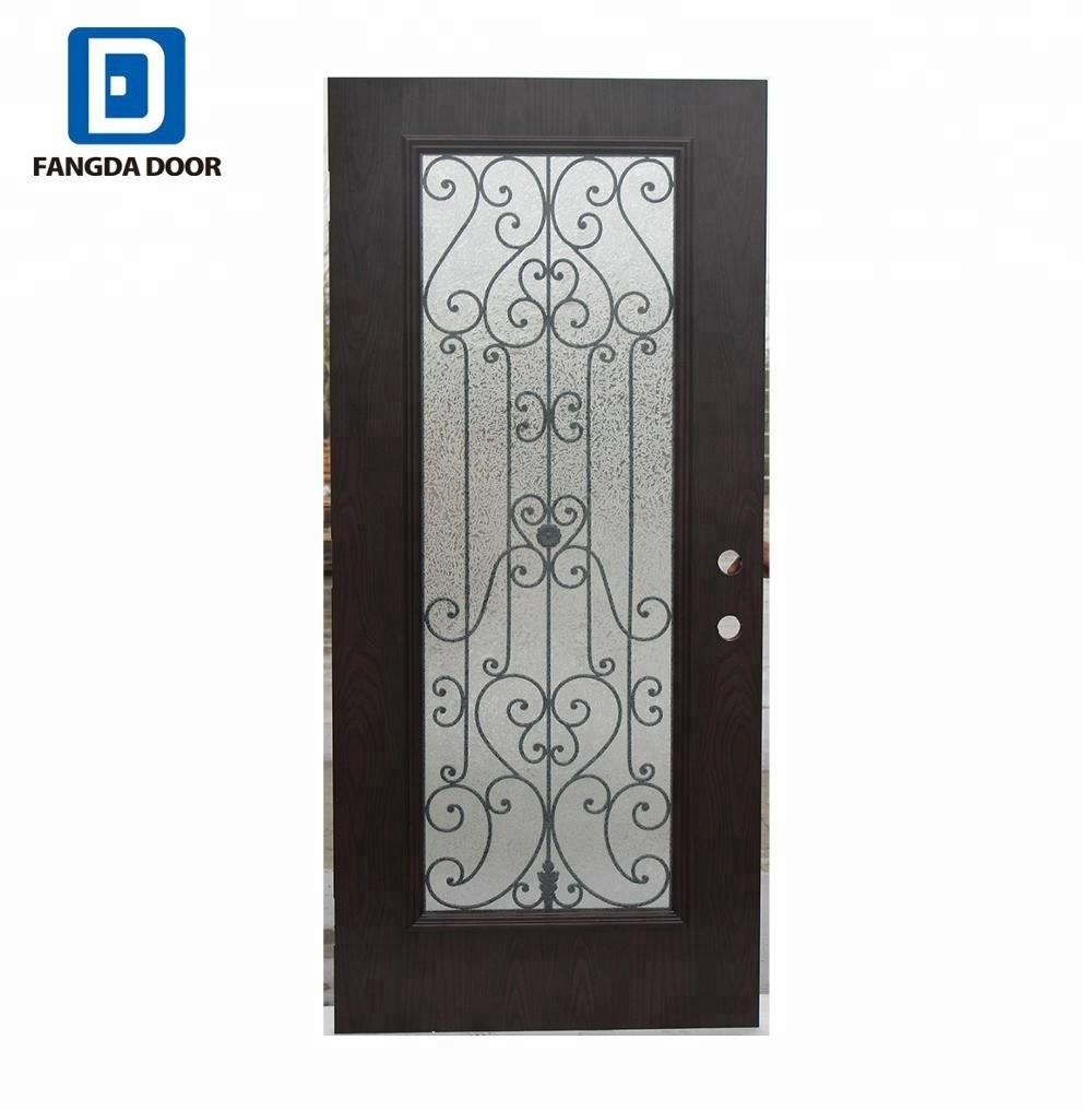 Fangda simple design style steel front iron window grill door