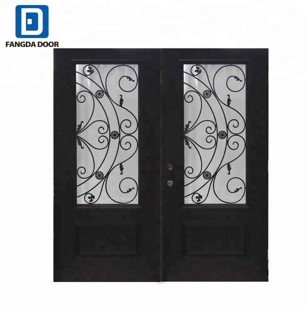 Fangda glass oversized front door metal grilled door