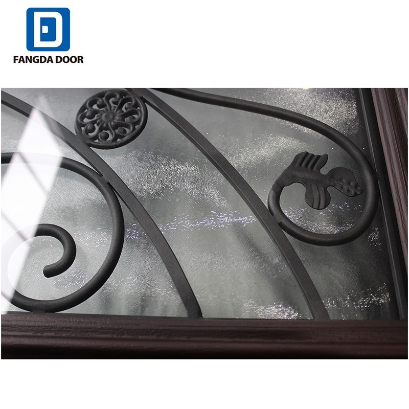 Fangda high quality wrought iron glass decorative iron prehung front door exterior entry front doors for houses