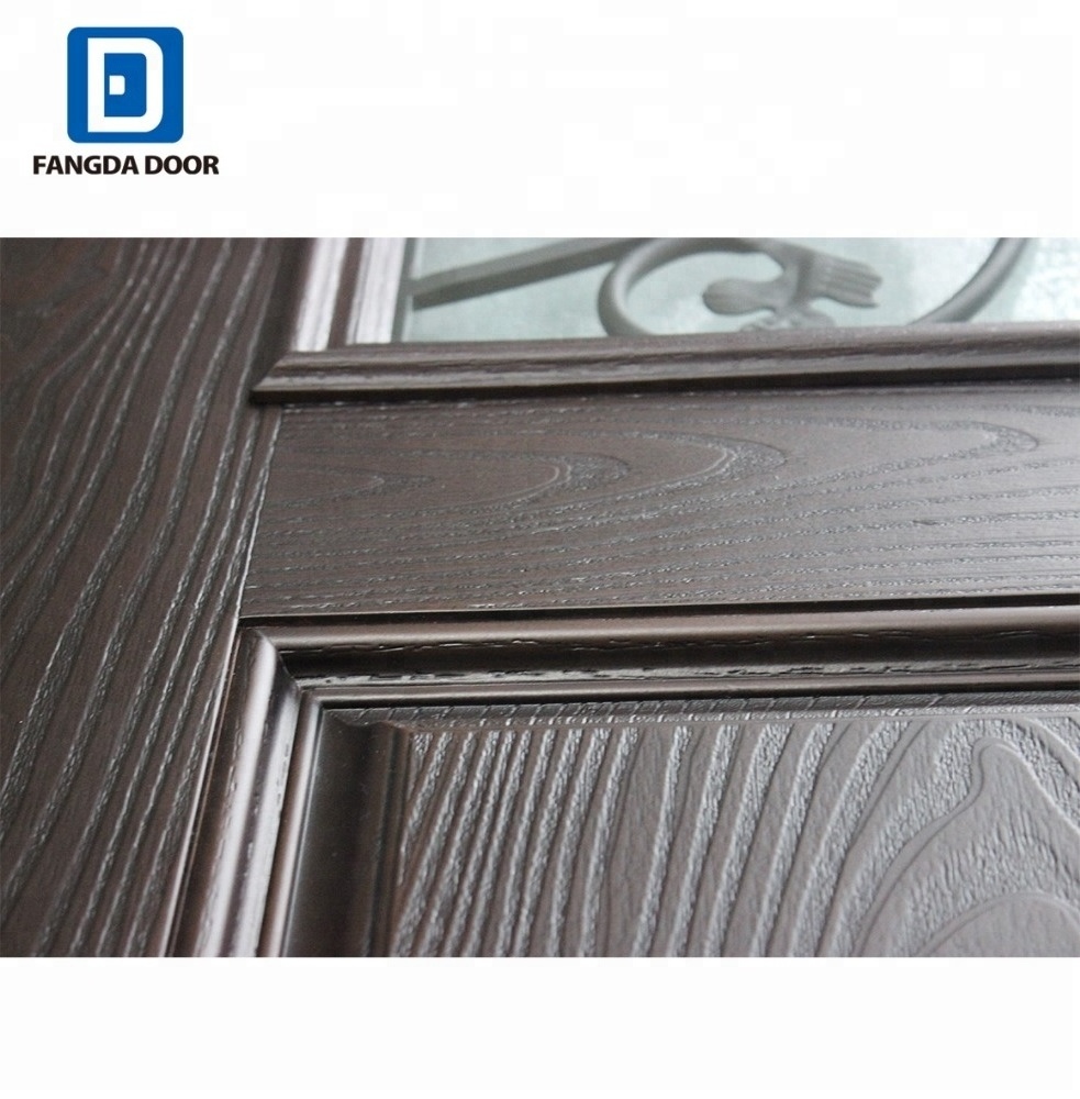 Fangda high-end exterior fiberglass doors with wrought iron