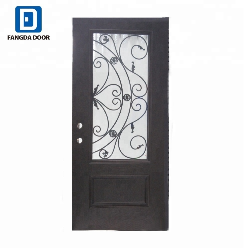 Fangda high-end exterior fiberglass doors with wrought iron