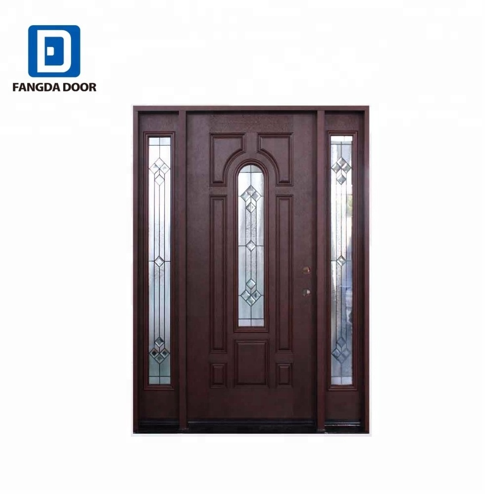 Fangda swing  center arch mahogany textured modern fiberglass entry doors