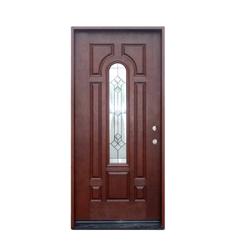 Fangda swing  center arch mahogany textured modern fiberglass entry doors