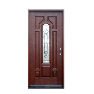 Fangda swing  center arch mahogany textured modern fiberglass entry doors