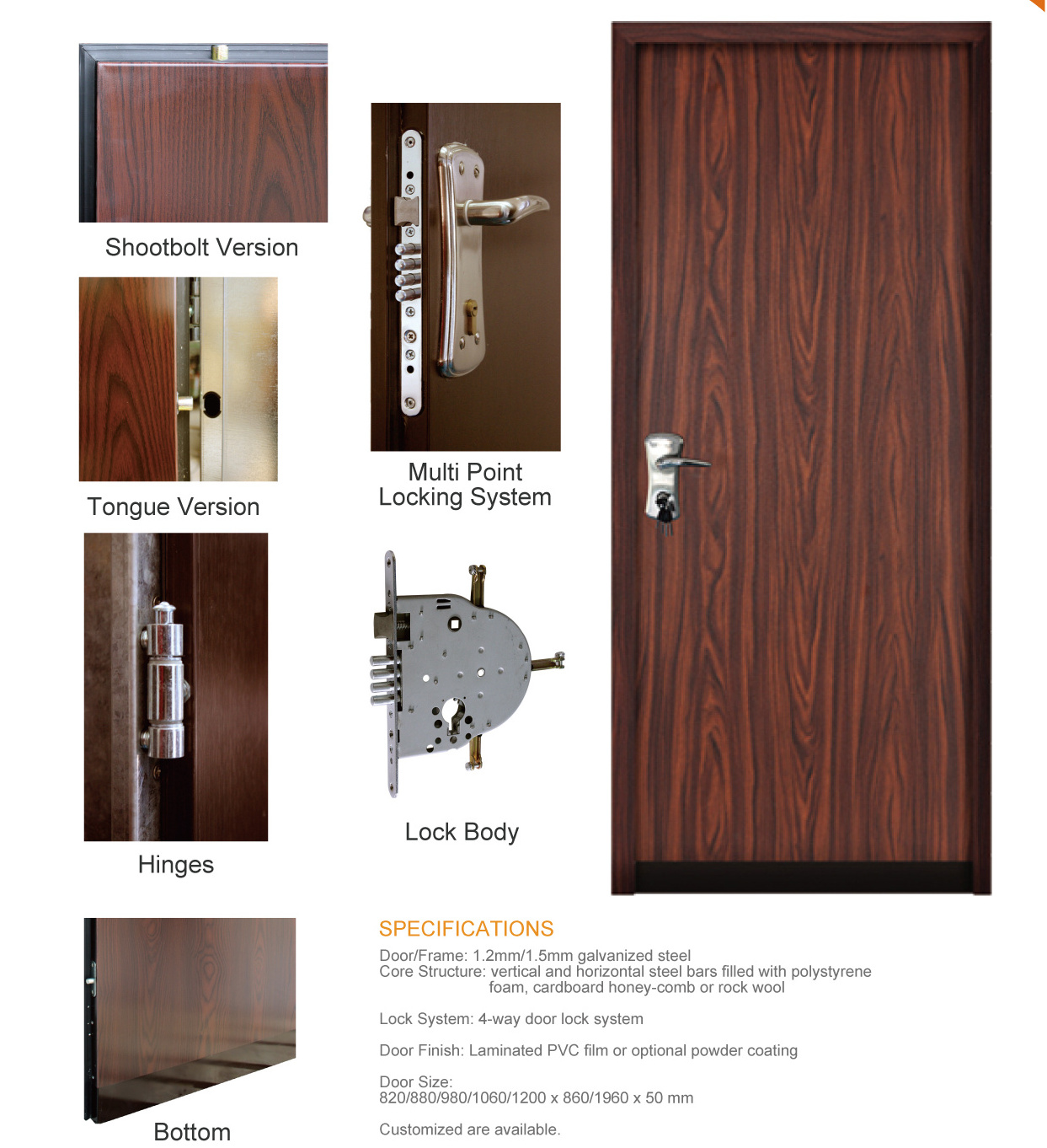 1.2mm 1.5mm steel  MULTI POINT LOCKING SYSTEM STEEL Israel  SECURITY DOOR