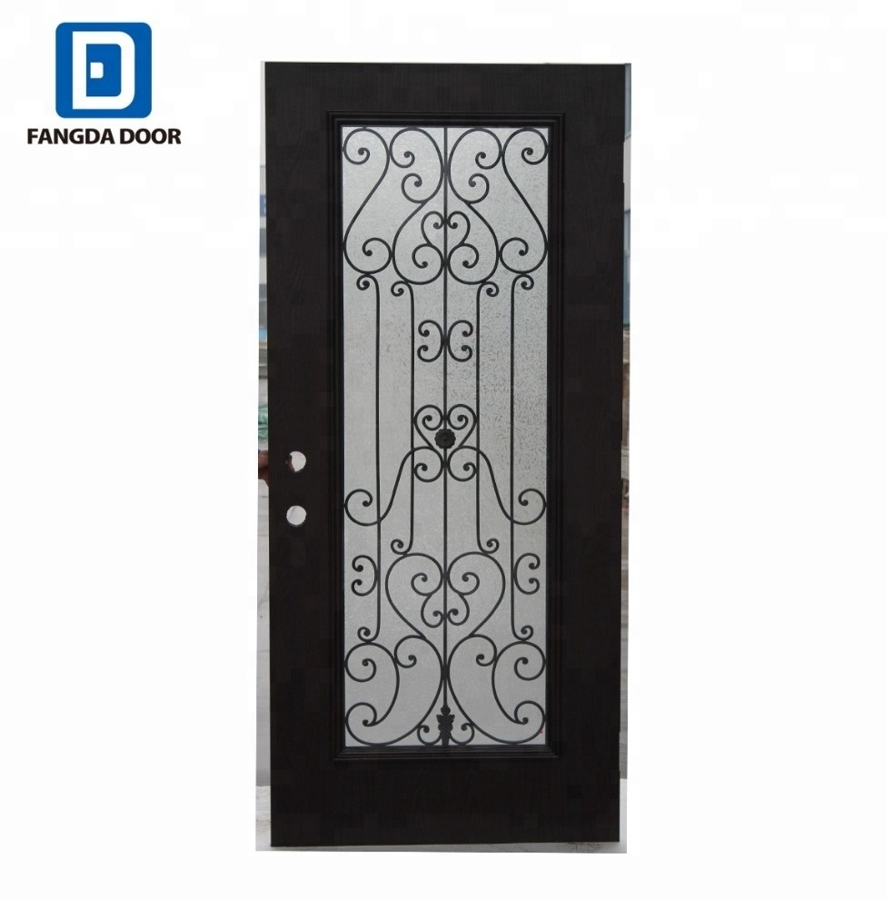 Fangda high-end exterior fiberglass doors with wrought iron