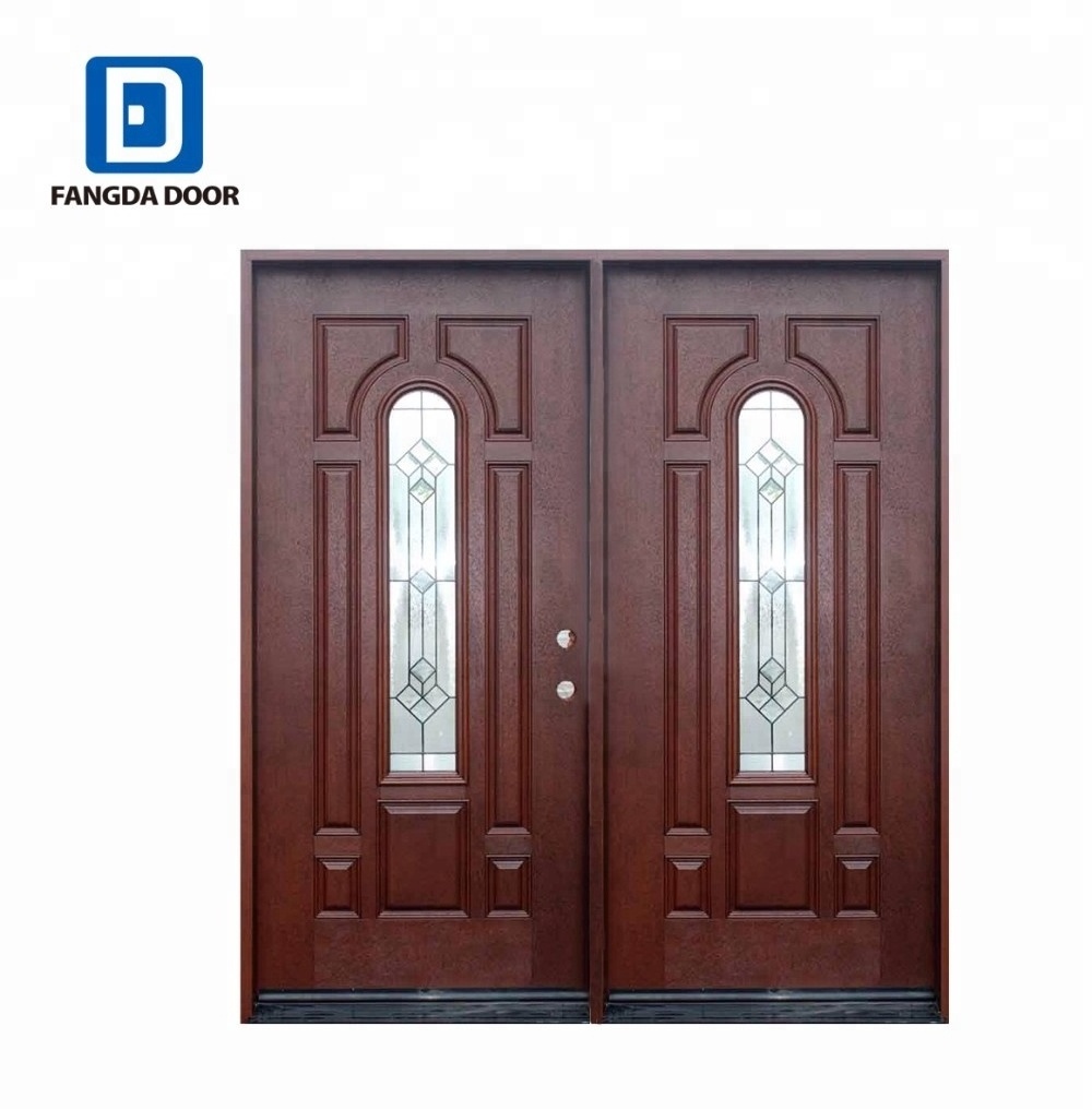 Fangda swing  center arch mahogany textured modern fiberglass entry doors