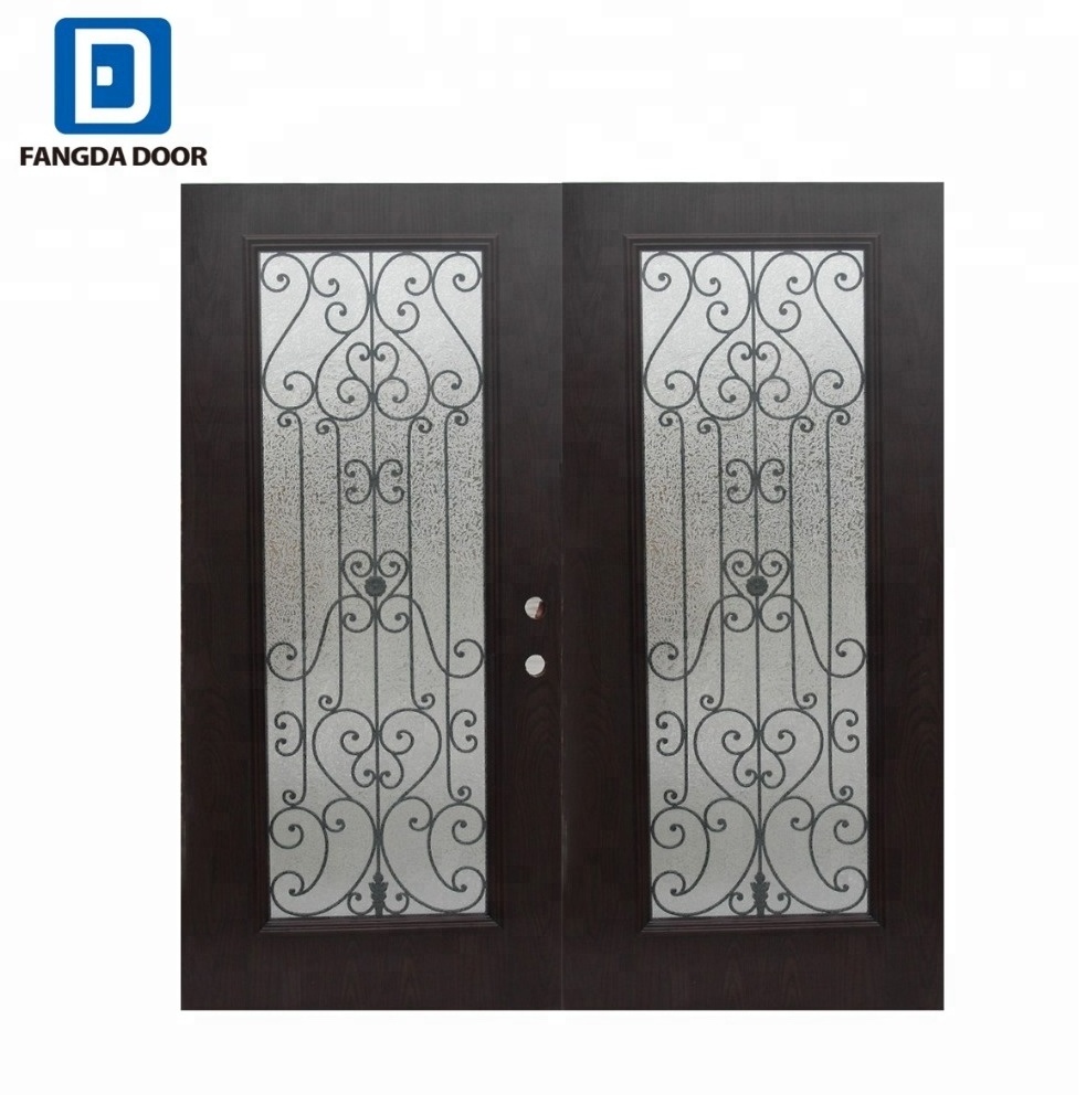 Fangda glass oversized front door metal grilled door