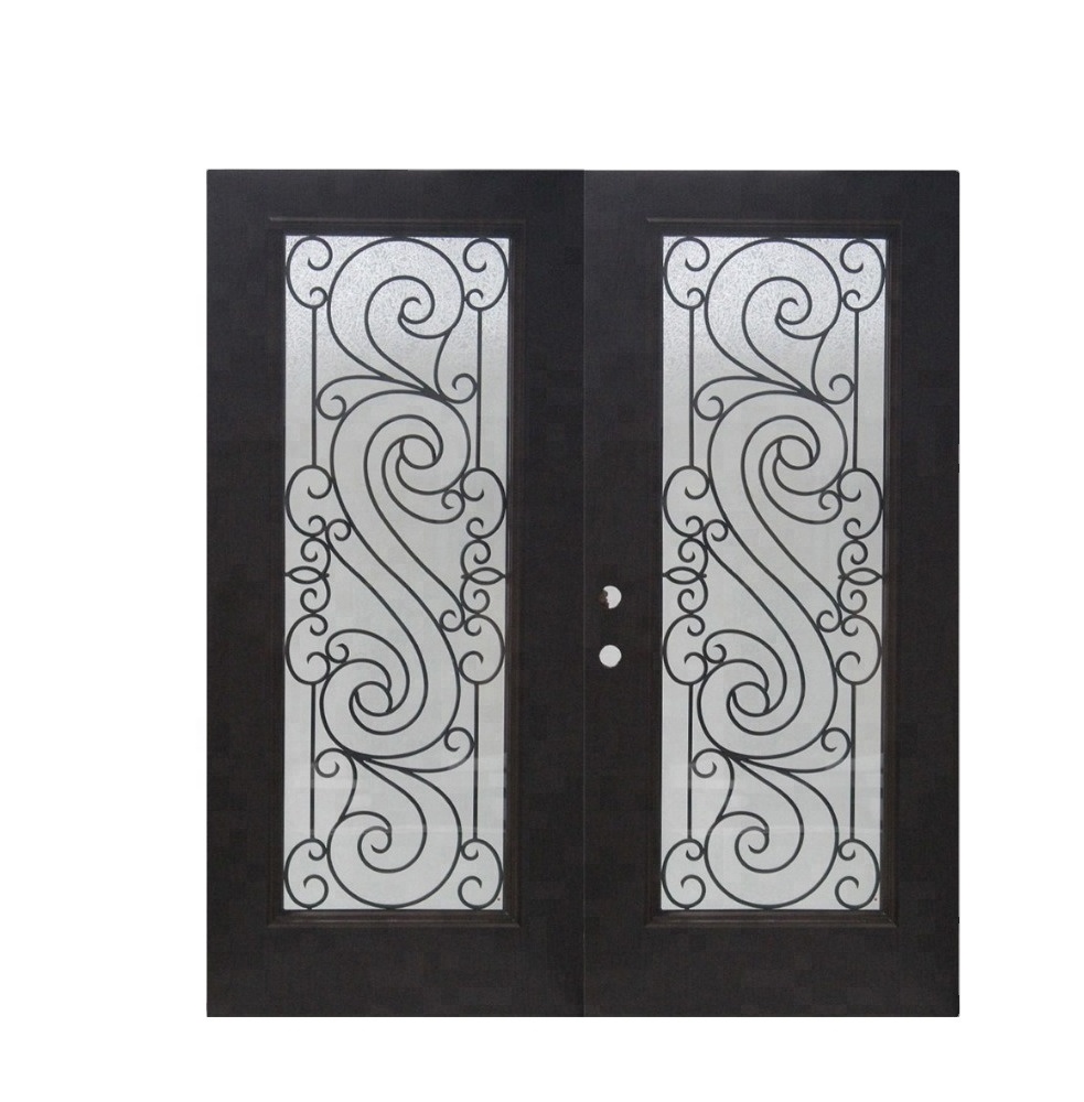 Fangda glass oversized front door metal grilled door