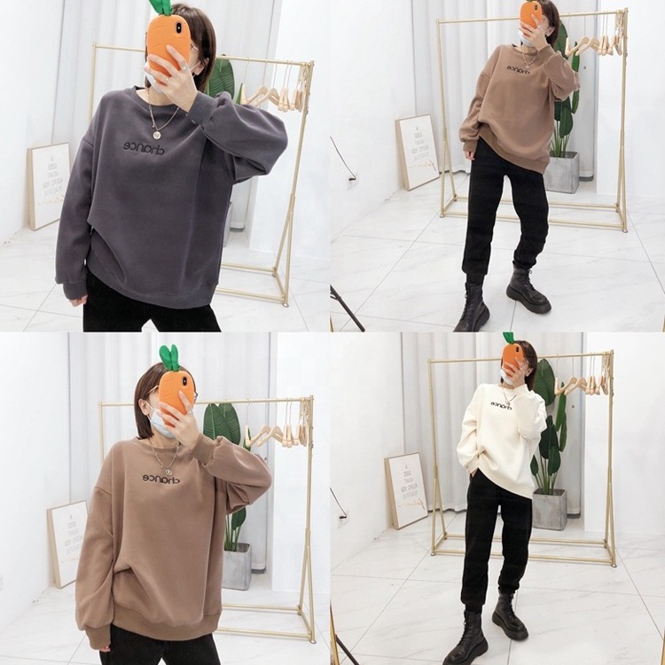 100% cotton luxury streetwear oversized embroidered jumper sweater crewneck embossed custom logo hoodie sweatshirt women