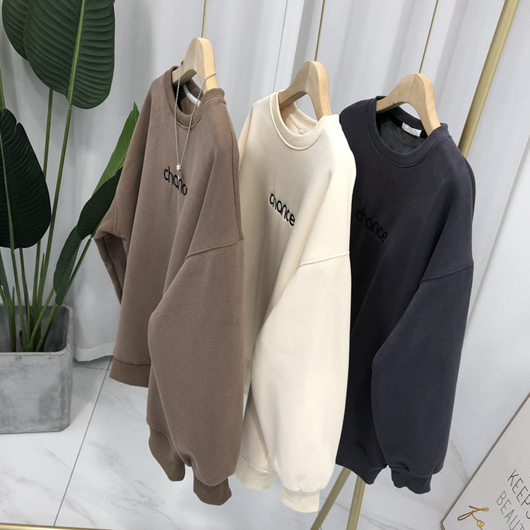 100% cotton luxury streetwear oversized embroidered jumper sweater crewneck embossed custom logo hoodie sweatshirt women