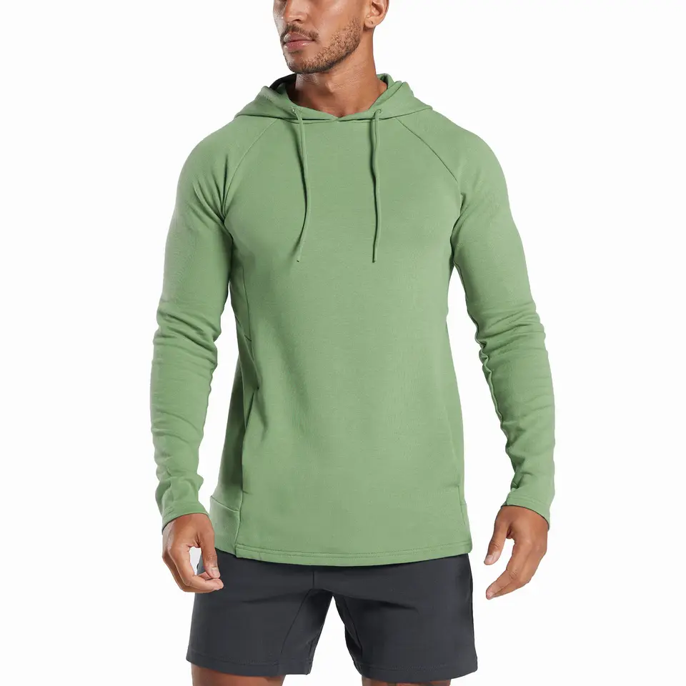 Wholesale Lightweight Raglan Sleeve Hoodie 80 Cotton 20 Polyester Slim Fit Men Gym Hoodies