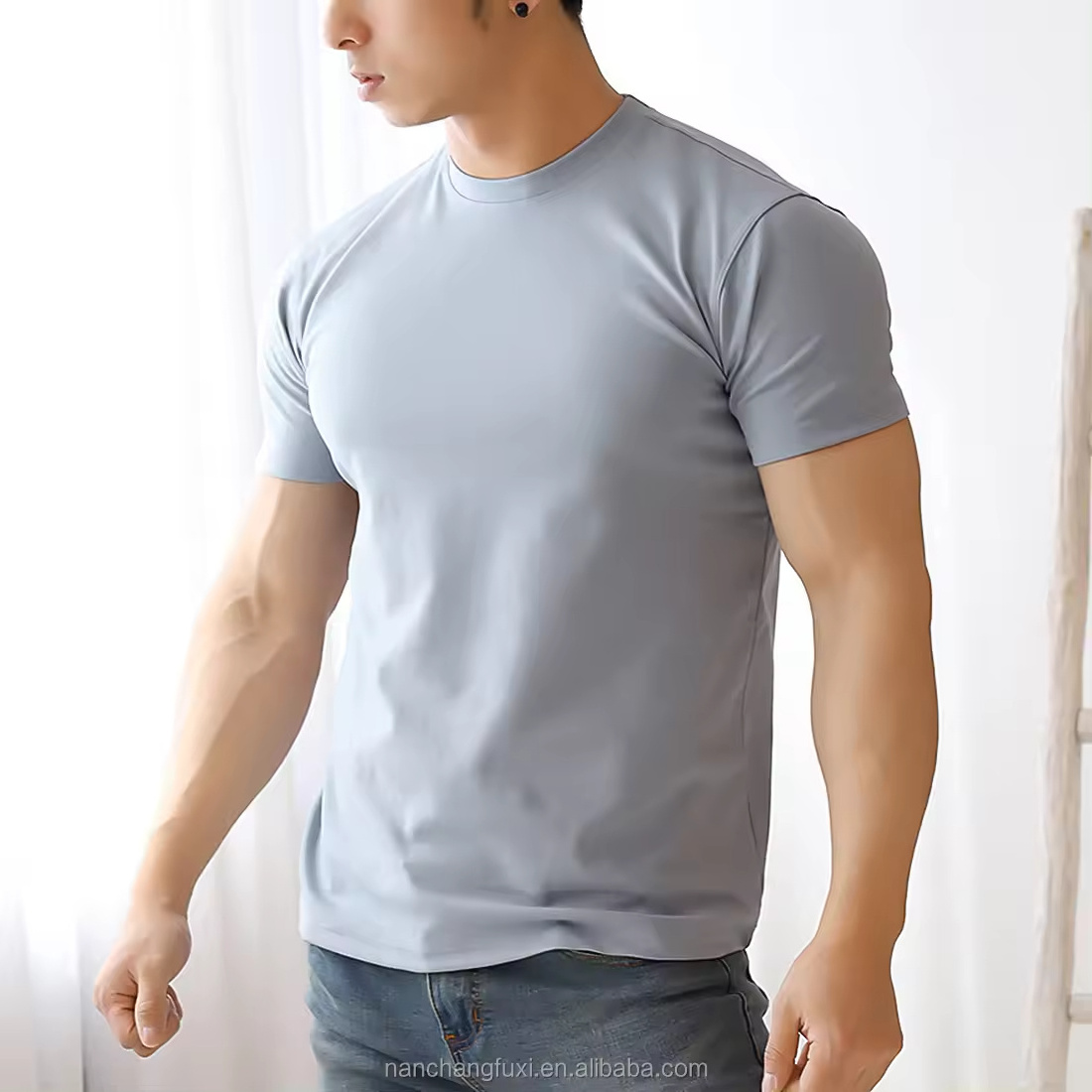 60 polyester 40 cotton t shirts Men's Gym Top moisture wicking sweat Active Sports Performance Crew Gym T-shirt Quick dry