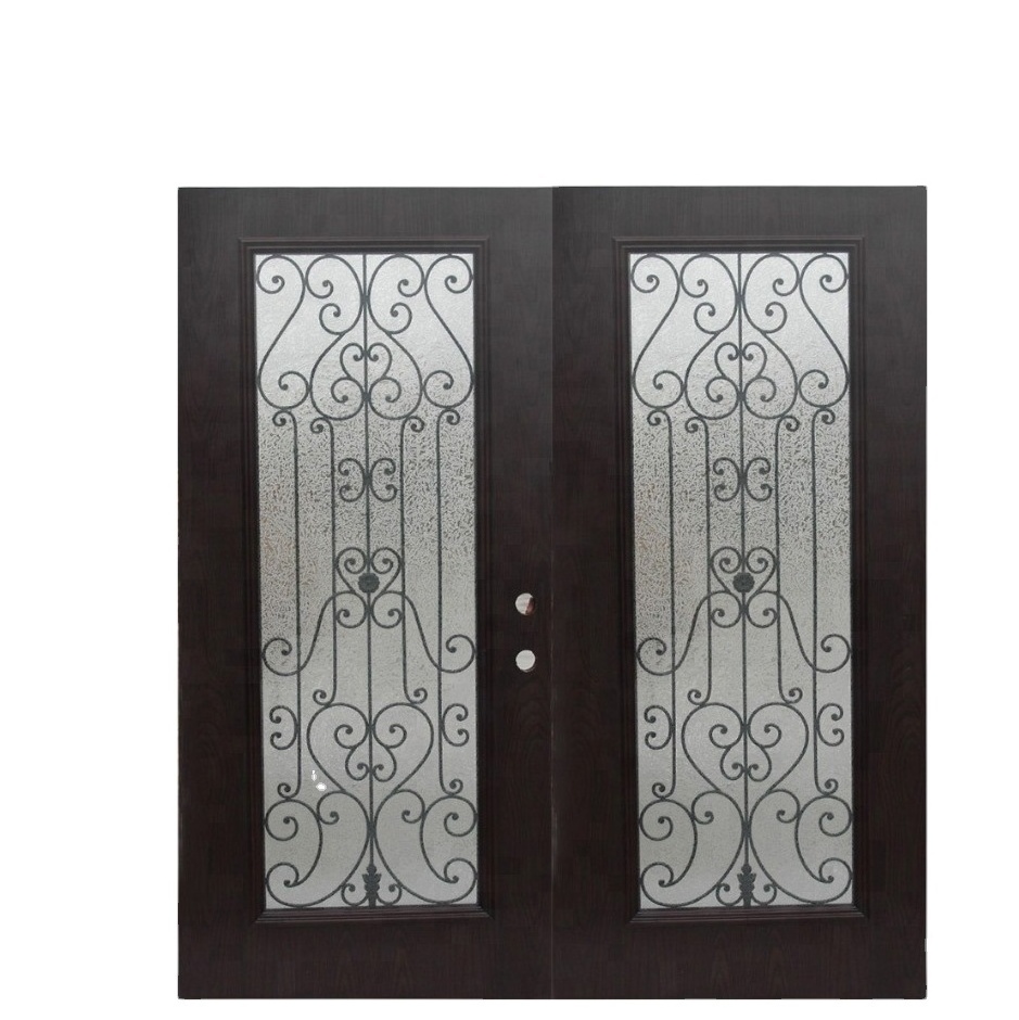 Fangda glass oversized front door with wrought iron insert