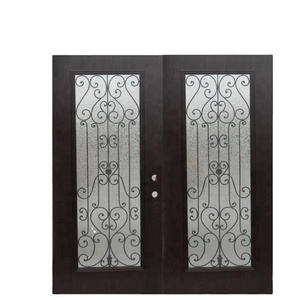 Fangda glass oversized front door with wrought iron insert