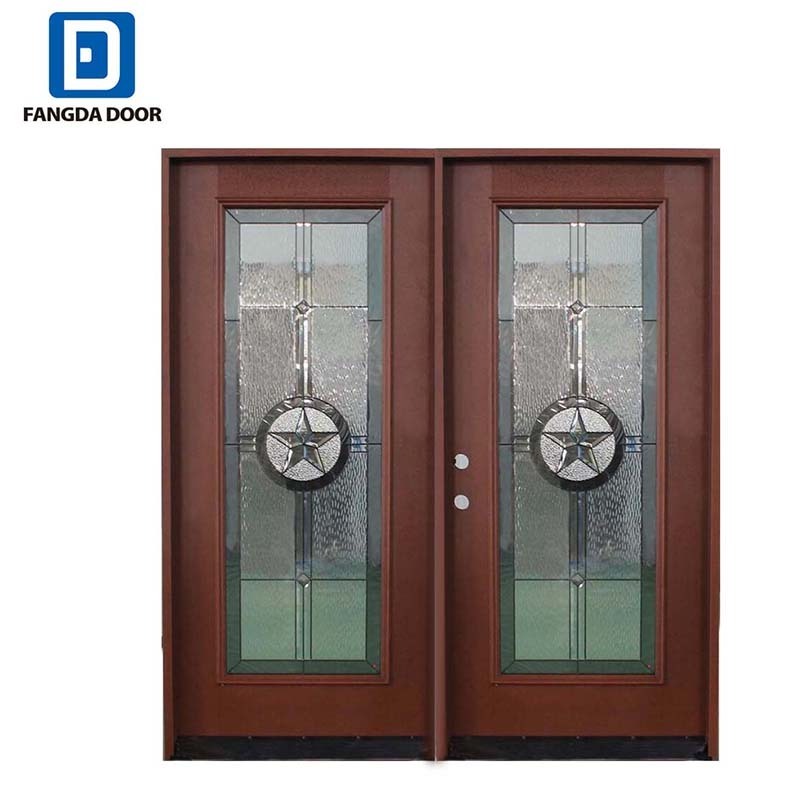 Fangda glass oversized front door with wrought iron insert