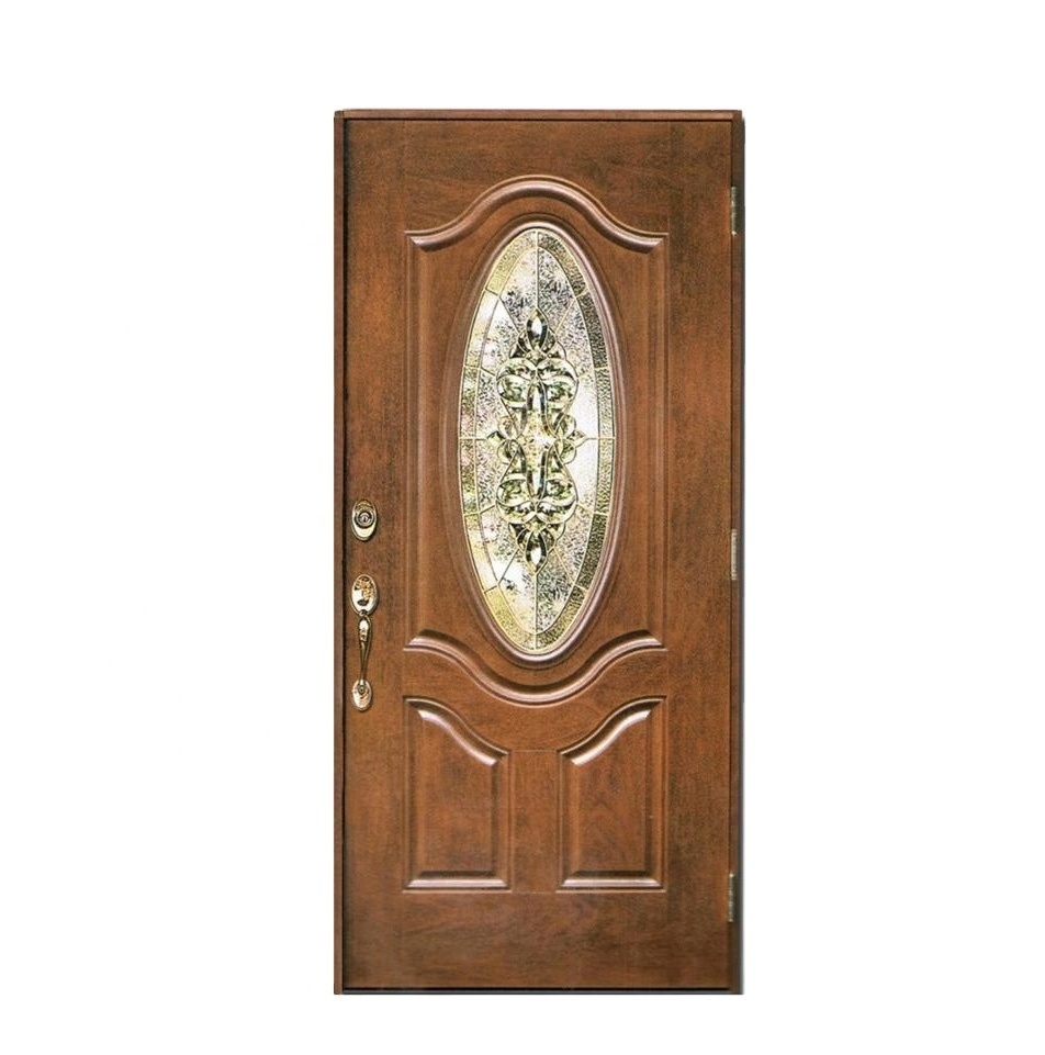 Mahogany Textured Wood-Grain Out-Swing Fiberglass Front Prehung Entry Door With SideLights